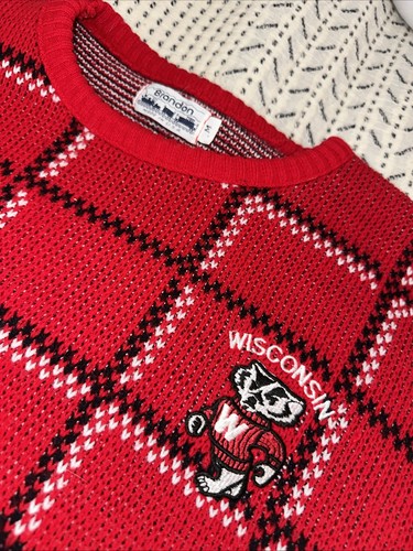 Vintage Brandon Pullover Wisconsin Badgers Herren Medium rot Strick Bucky USA - Bild 2 von 12