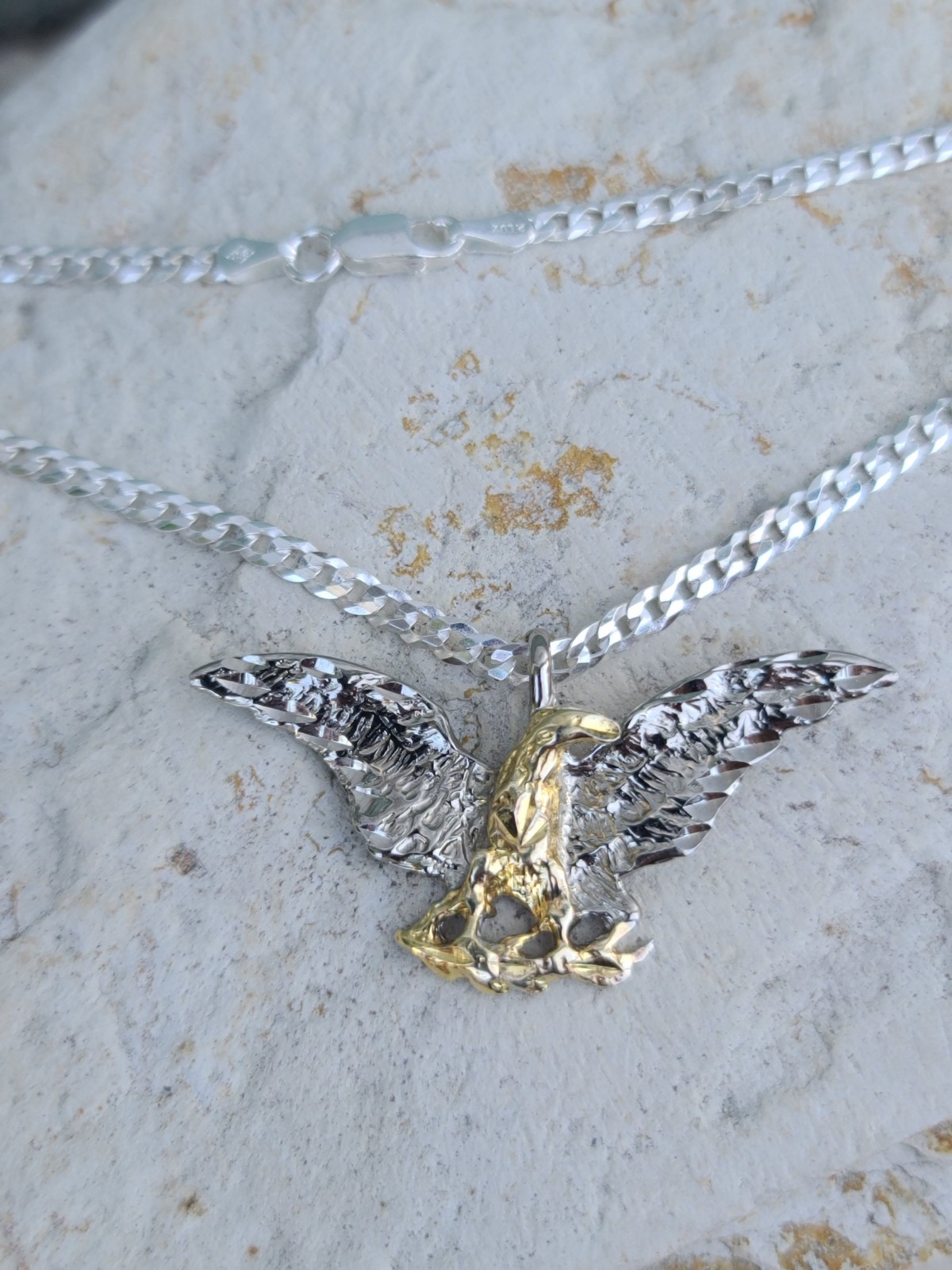 Sterling 925 Solid Silver Eagle Pendant Cuban Cha… - image 2
