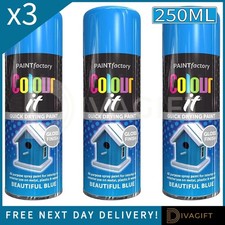 3 x BEAUTIFUL BLUE GLOSS FINISH AEROSOL SPRAY PAINT 250ML FOR METAL WOOD PLASTIC
