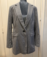 LOFT Gray Wool Lined One-Button Single-Breasted Notch Lapel Blazer 10