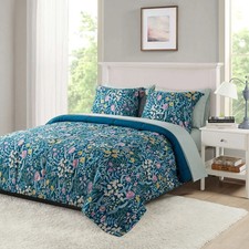 Mainstays 7-Piece Reversible Bed in a Bag Comforter Set with Sheets, Blue Floral