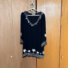 Paper Crane Black Boho Embroidered Dress Long Sleeve
