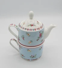 NIB Laura Ashley Tea for One High Tea Blue Floral 2-Piece Semi-Bone Grannycore