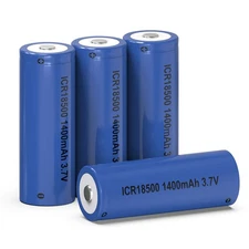 4Pcs ICR18500 1400mAh 3.7V Li-ion Rechargeable Batteries Button Top for Lights