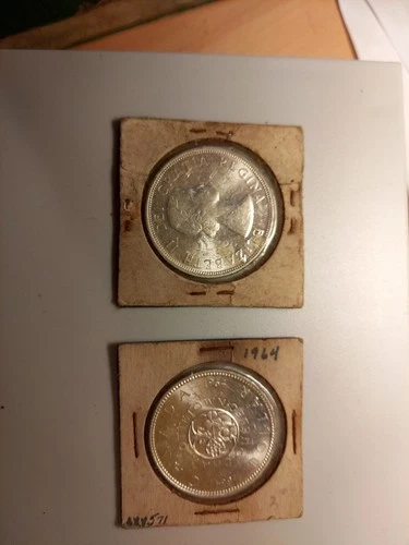 Lot of 2 uncirculated Canada Silver Dollar Coins 1964 Charlottetown Quebec $1