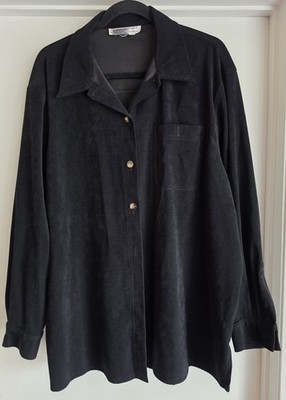 VTG Real Clothes Saks Fifth Avenue Women Black Button-Down Shirt XL Long Sleeve