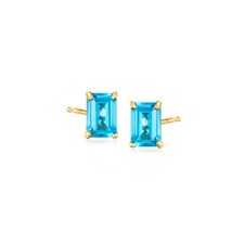 Ross-Simons 1.00 ct. t.w. Swiss Blue Topaz Stud Earrings in 14kt Yellow Gold