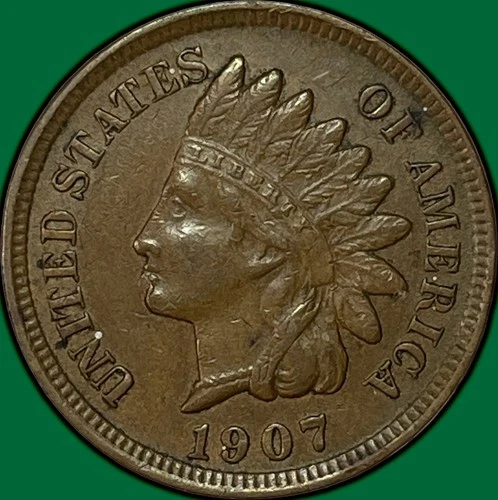 1907 Indian Head Cent Almost Uncirculated AU Coin #33975