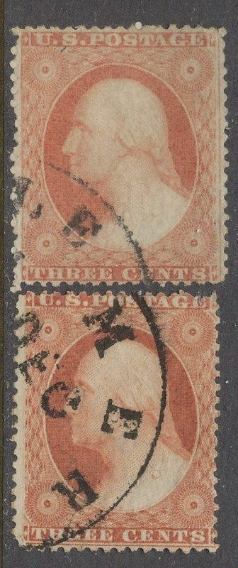 USA-1857 SC # 10 A10 3c PERF,-USED ( 2 )