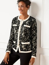 NWT $179 TALBOTS IVORY /BLACK  FLORAL LACE OVERLAY DRESSY CARDIGAN JACKET PM