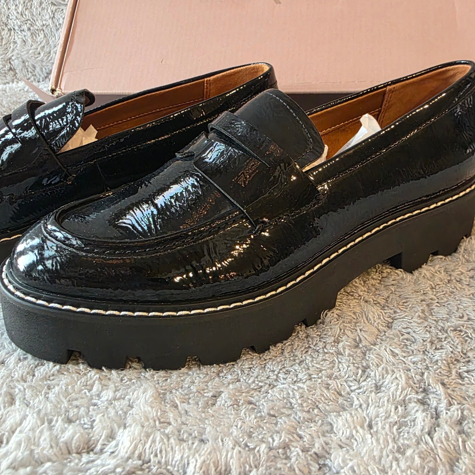 SAOLA NUOVI mocassini Franco Sarto Balin neri in vernice suola a strappo plateau 6 5 M