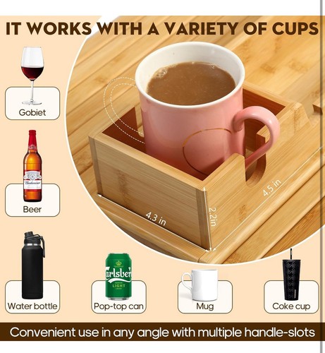 Bamboo Couch Arm Tray/Sofa Armrest Tray with Detachable Couch Cup Holder Tray... - Picture 6 of 6