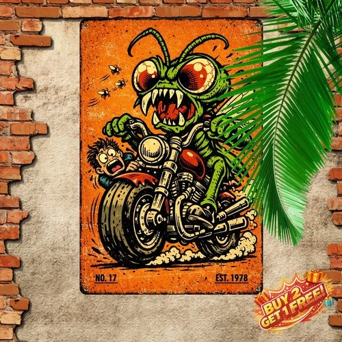 Rat Riding Motorcycle Vintage Waterproof Metal Tin Sign Wall Art 8x12