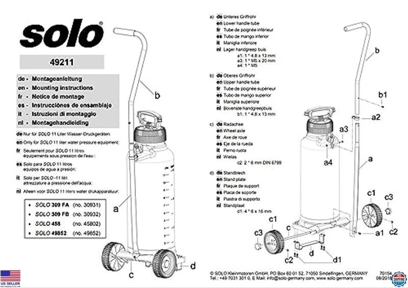 Juego de ruedas pulverizadoras de tanque de alta resistencia Solo 49211 para modelos 309-FA, 309-FB, 378, 388 Foto 2 de 2