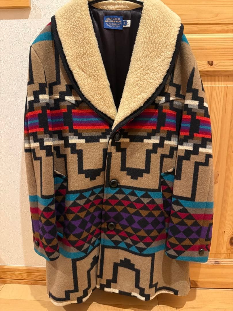 Pendleton Wool Coat Geometric Pattern Beige Size … - image 1