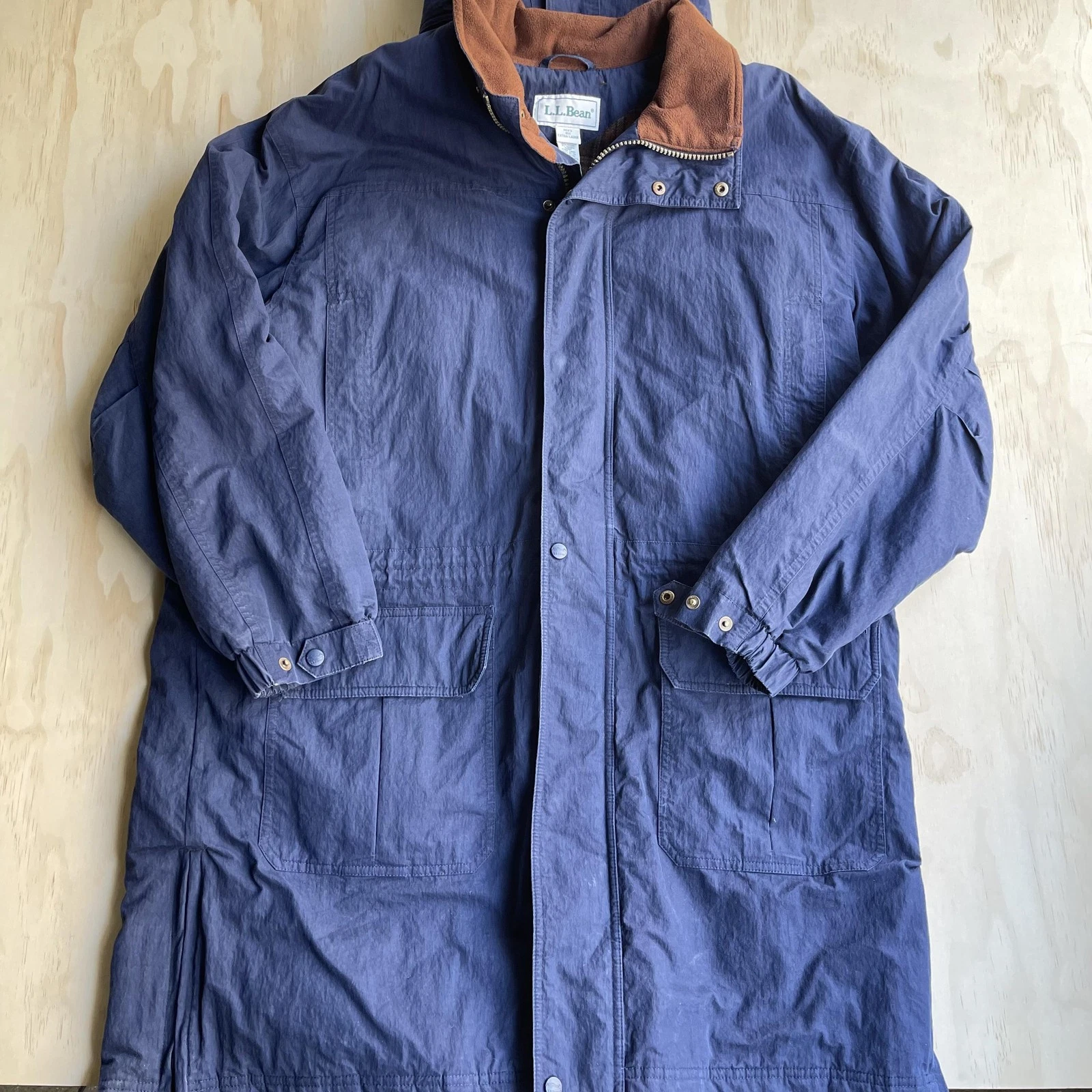 LL Bean Coat Mens XL Blue Hooded Parka Lambswool Angora Lined Insulated Winter
