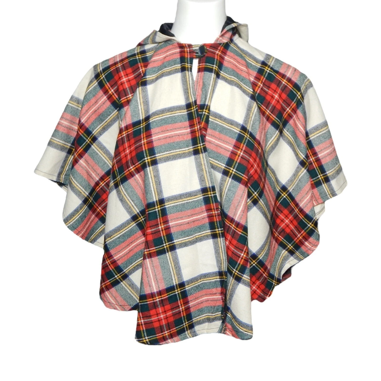 O'NEIL of Dublin Ireland Stewart Tartan Cape Poncho Hooded Girls Large