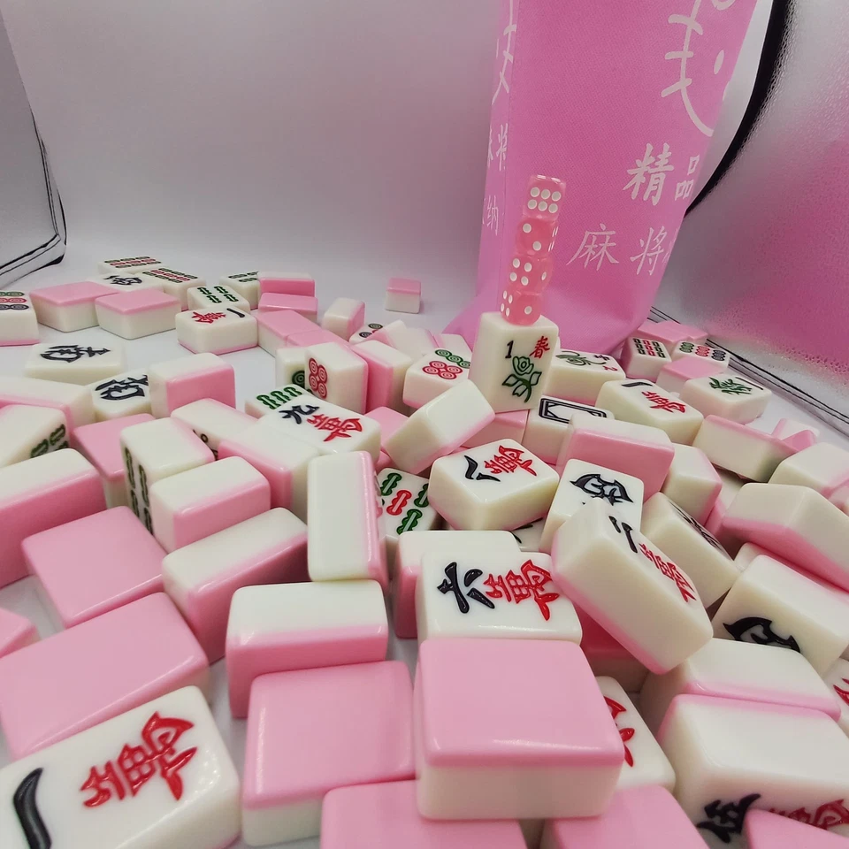 Chinese Mahjong Game Set 144 Tiles Mah Jong English Characters Games Large 42mm - Image 3 of 4