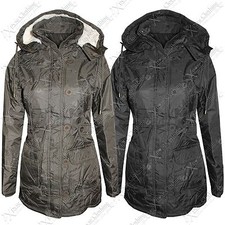 New Ladies Girls Lined Army Parka Winter Coat Fur Hood Padded Military Look