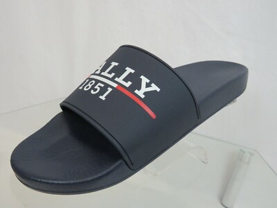 NEW BALLY SAMUEL LOGO SANDALS SLIDES !  8  INK NAVY WITH WHITE LETTERING  ITALY NIB BALLY SAMUEL INK BLUE RUBBER WHITE LETTERING LOGO  main image 3