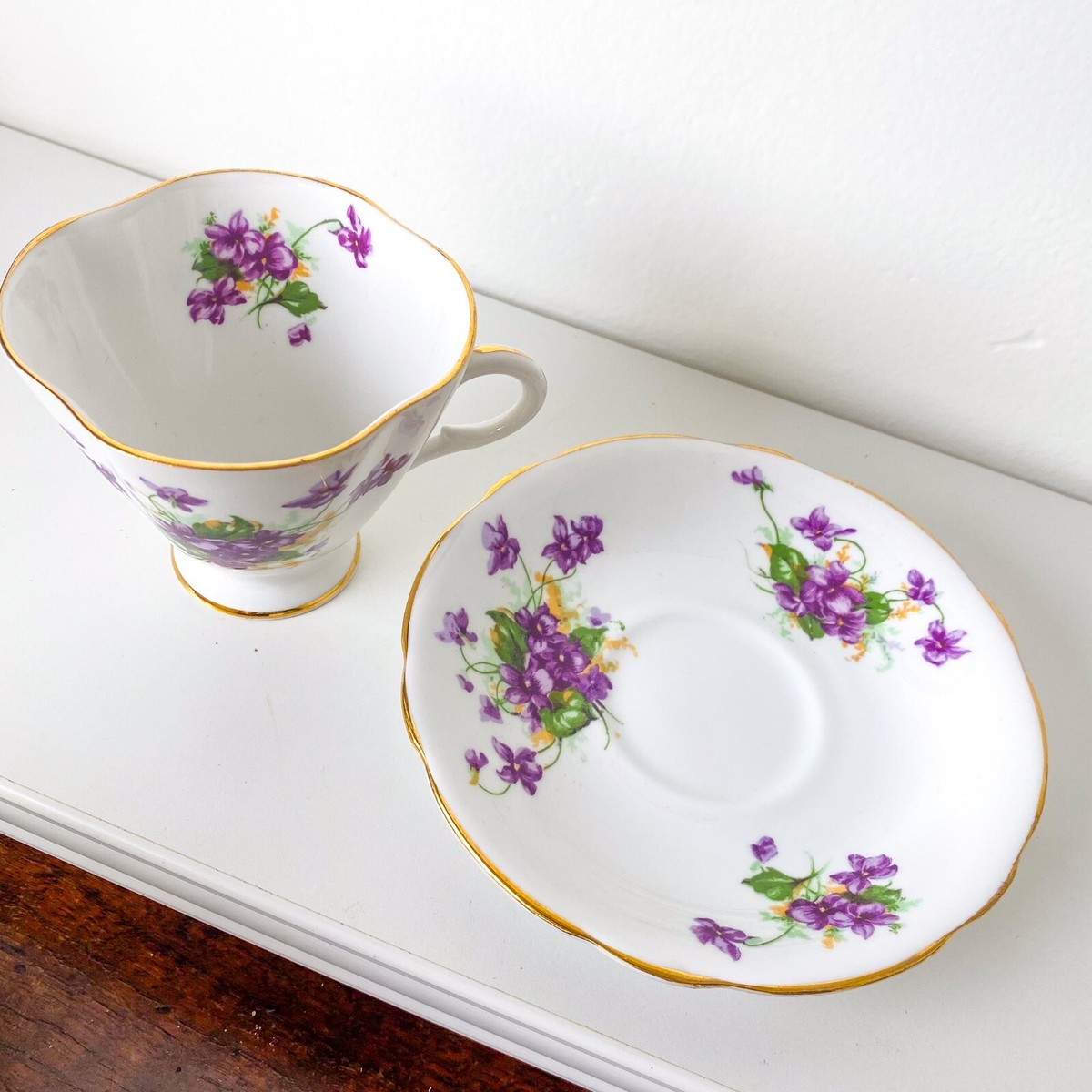 Vintage Clarence-English Bone China PURPLE VIOLETS Gold Trim