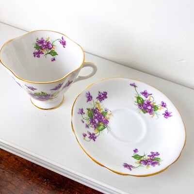 Vintage Clarence-English Bone China PURPLE VIOLETS Gold Trim
