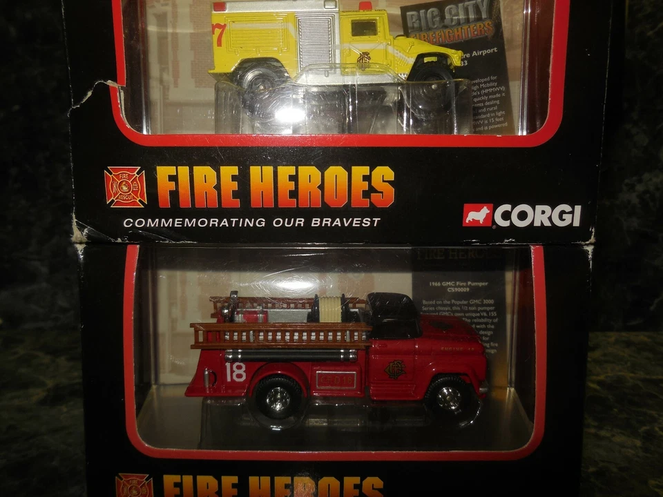 2 corgi fire heroes trucks 1966 gmc pumper/ hmmwv o.hare airport truck - Image 2 of 4