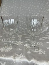 2 Bailey’s Irish Cream Glass Footed Stem Handle Coffee Mugs - 6.25” Tall