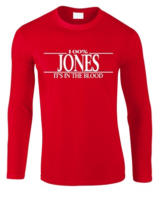 Jones Nachname Herren Langarm T-Shirt Familienname Neuheit lustig Geschenk Tee Oberteil