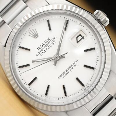 ROLEX MENS DATEJUST 18K WHITE GOLD STAINLESS STEEL WHITE OYSTER WATCH
