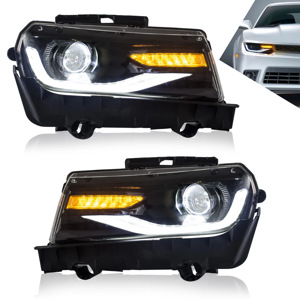 Par de faros proyectores LED para Chevrolet Chevy Camaro 2014 2015 con secuencial Foto 2 de 4