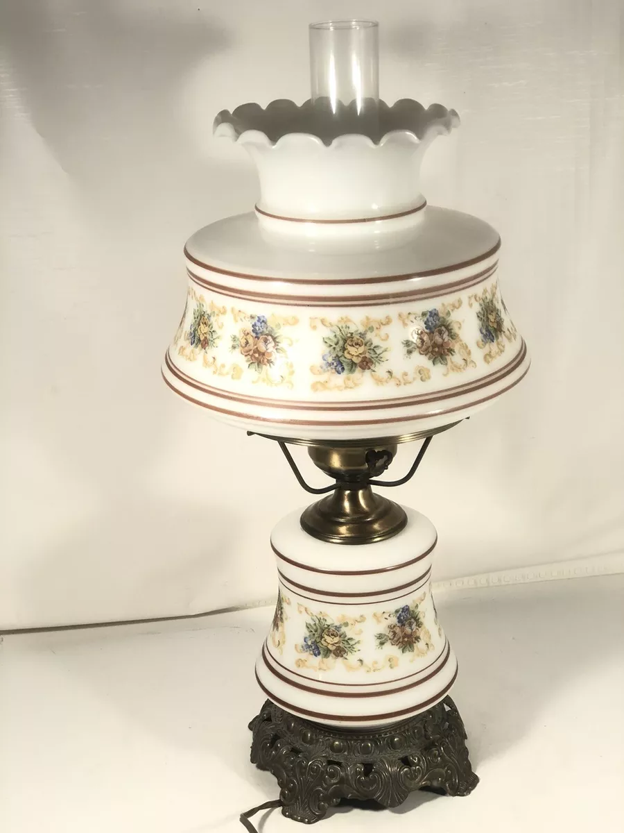 Vintage Lrg Quoizel Floral Hurricane Lamp 1973 Abigail Adams Display Made In USA