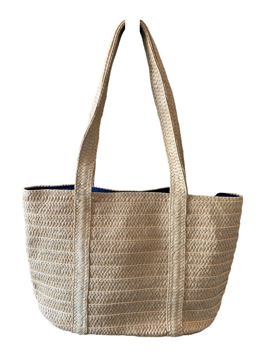 Draper James Straw Bag Navy Blue Inside Medium Lightweight Summer 2020