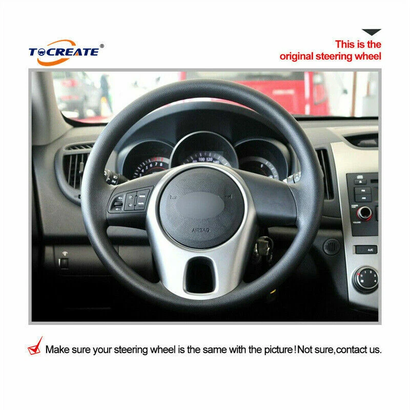 Black Real Leather Steering Wheel Cover for Kia Forte Soul Rio 2009-2011 #TB05 - Image 3 of 4