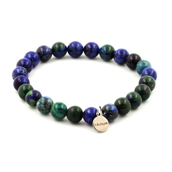 Armband Perlen Azurit Chrysokoll 8 Mm. Hergestellt In Frankreich.-image