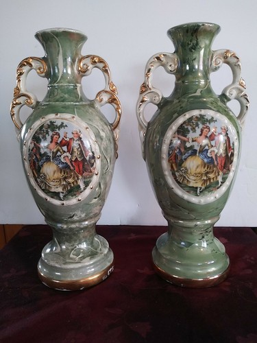 Set Of 2 Antique Martha Washington Lamps Gold Gilt - Picture 2 of 12