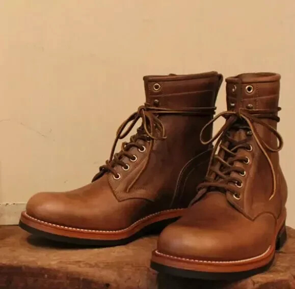Handmade Mens Goodyear Welted Antique Color Biker Ankle  display picture 3