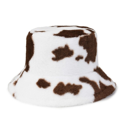 Women Winter Warm Fluffy Plush Bucket Hat Cow Print Warm Faux Fur Cap Gift‹ - Picture 9 of 18
