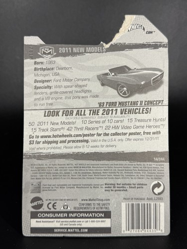 2011 Hot Wheels #14 neue Modelle 14/50 '63 Ford Mustang II Concept rot Cabrio - Bild 2 von 2