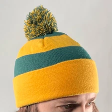 Cejon Unisex Classic Winter Pom Pom Cuff Beanie | Green Yellow