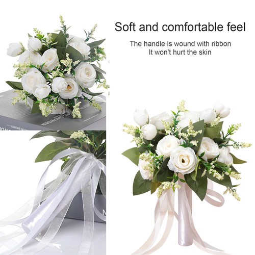 Bride Wedding Bouquet Silk Ribbon Roses Artificial Holding Flowers Accessories - Picture 11 of 15