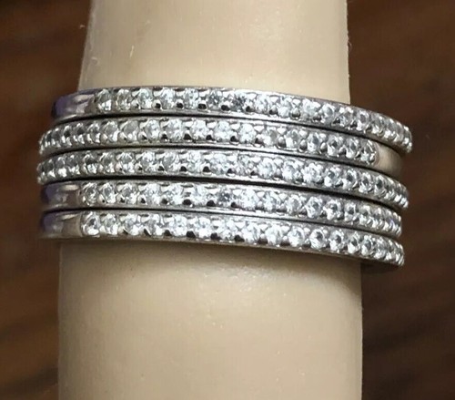 Set of Five, Beautiful and Stackable, Sterling Silver, Eternity Channel Bands - Picture 11 of 12