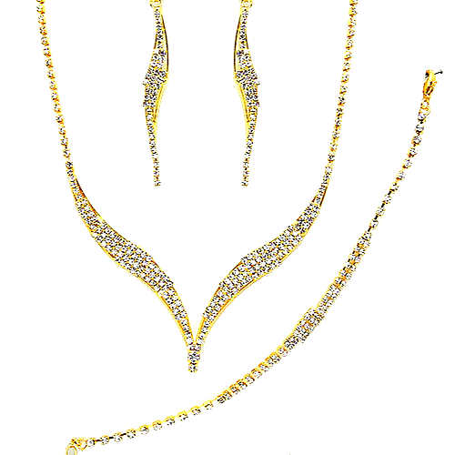 CLEARANCE "3 PC" GOLD & CLEAR CRYSTAL PROM BRIDAL FORMAL NECKLACE JEWELRY SET* - Picture 3 of 3
