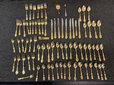 76 lot Stainless steel forks knifes spoons gold color  Korea (NOT GOLD)