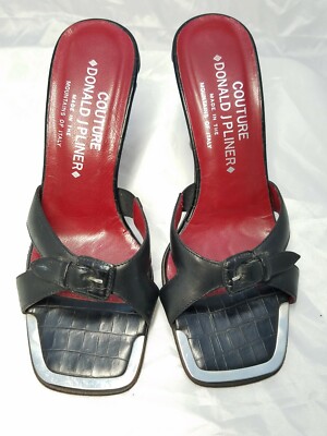 DONALD J PLINER Black Leather Slide Open Toe Sandals Shoes  display picture 2