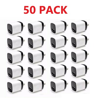 50PACK 1A USB Power Adapter AC Home Wall Travel Charger US Plug FOR iPhone iPod