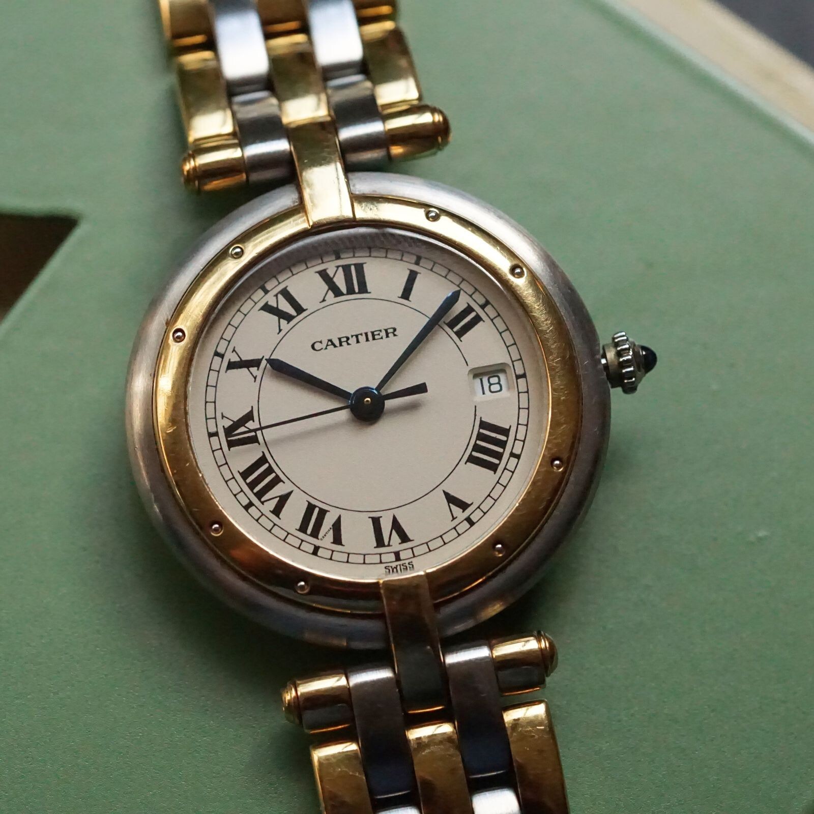 Cartier Panthere Vendome 3 Row 18k Gold Steel Date Watch 30mm 1990s Vintage-image