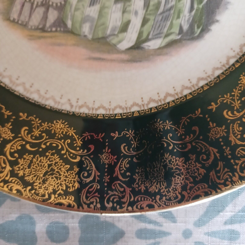 Imperial Salem China Co USA 10 3/4" plate Victorian Ladies Dark Green 23K Gold - Picture 3 of 8