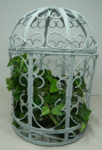 Domed Bird Cage w/ Greenery & Bird for Home Decor 12"H Removeable Top Light Gray - Picture 6 of 13