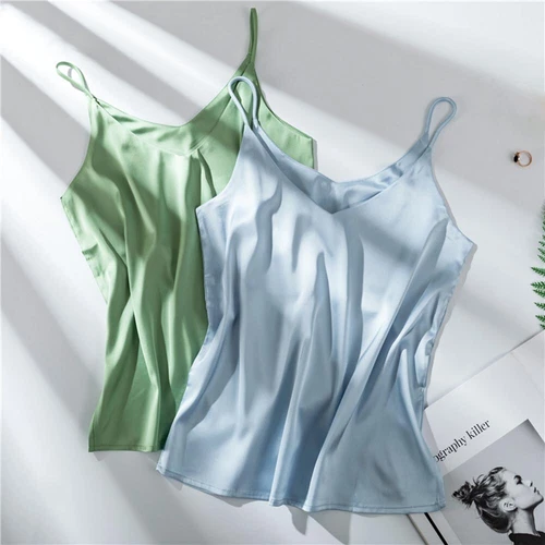 Women Silk Satin Tank Cami Plain Sleeveless Strappy Camisole Vest Casual Tops - Picture 9 of 35